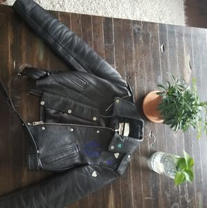 Maje Embroidered Leather Biker Jacket
